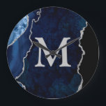 Navy Blue Agate Personalized Monogram Acrylic Große Wanduhr<br><div class="desc">Personalize this Navy Blue Agate Acrylic Wall Clock and add custom text to the design.</div>