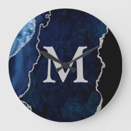 Navy Blue Agate Personalized Monogram Acrylic Große Wanduhr