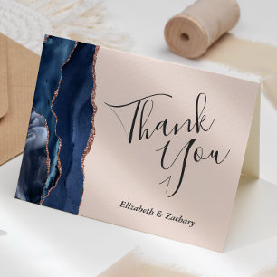 Navy Blue Agate Rose Gold Blush Wedding Vielen Dan Karte