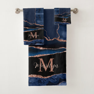 Navy Blue Agate Rose Or Pailleté Personnalisé Tend