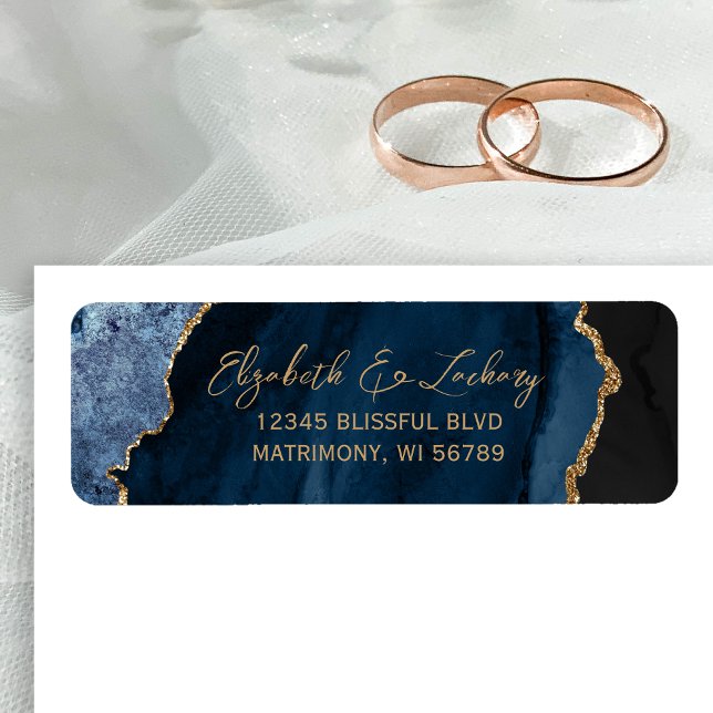 Navy Blue Agate Script Wedding Return Address (Von Creator hochgeladen)