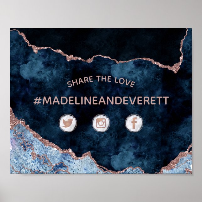 Navy Blue Agate teilt die Liebe Hochzeit Sozialzei Poster (Vorne)