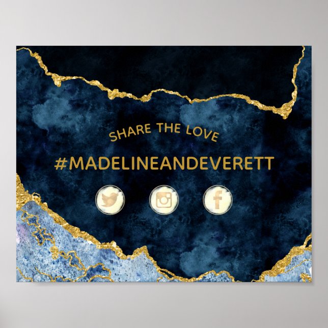Navy Blue Agate teilt die Liebe Hochzeit Sozialzei Poster (Vorne)