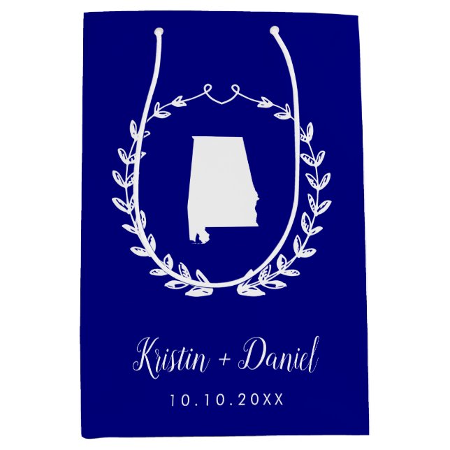 Navy Blue Alabama Map Wedding Welcome Swag Mittlere Geschenktüte (Vorderseite)