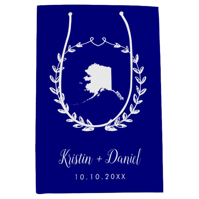 Navy Blue Alaska Map Wedding Welcome Swag Mittlere Geschenktüte (Vorderseite)