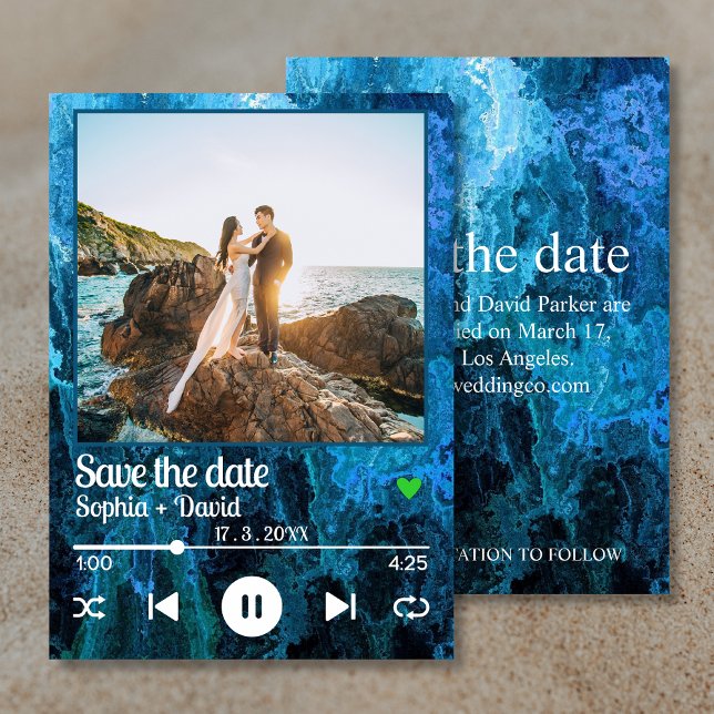 Navy Blue Album Cover Music Foto Save the Date Einladung (Von Creator hochgeladen)