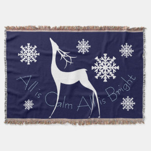 Navy Blue All is Calm All is Bright Deer Throw Decke