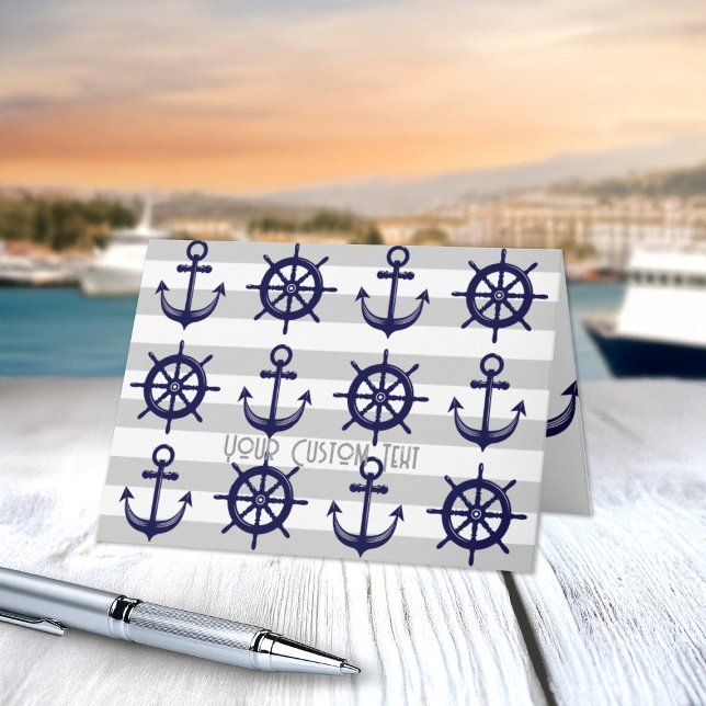 Navy Blue Anchor Boat Wheel grau gestreift nautisc Karte (Von Creator hochgeladen)