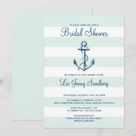 Navy Blue Anchor & Mint Stripes Brautparty Einladung