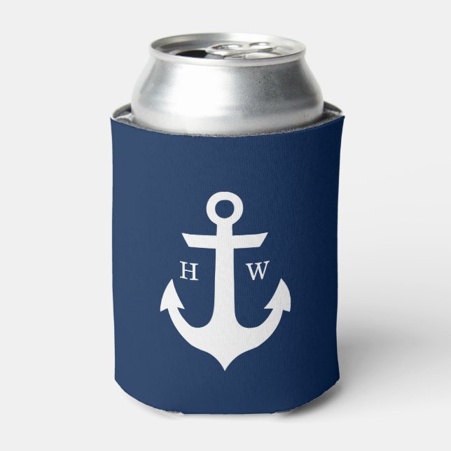 Navy Blue Anchor Mit Monogramm Dosenkühler (Kanne Vorderseite)