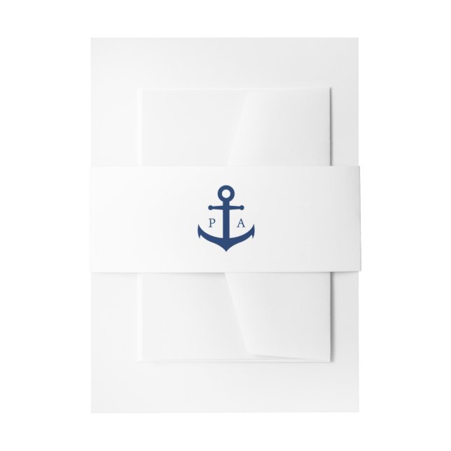 Navy Blue Anchor Monogram Nautical Wedding Einladungsbanderole (Vorderseite Beispiel)