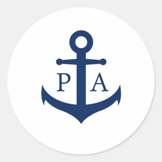 Navy Blue Anchor Monogram Nautical Wedding Runder Aufkleber (Vorderseite)