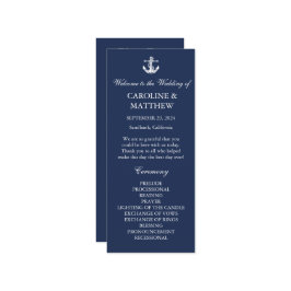 Navy Blue Anchor Nautic Elegante Moderne Hochzeit Programm