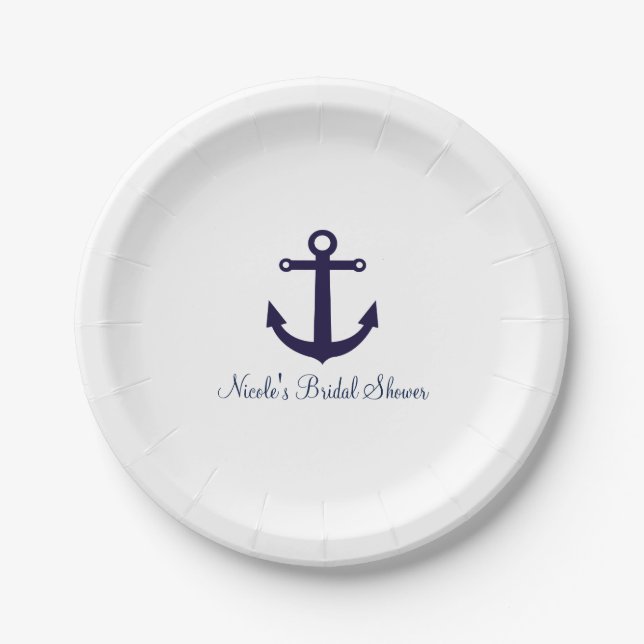 Navy Blue Anchor Nautical Elegante Party Teller (Vorderseite)