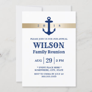 Navy Blue Anchor Nautical Family Wiedersehen Einladung