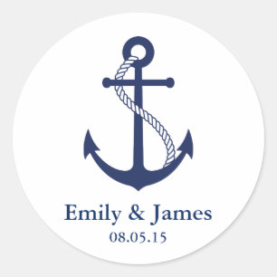 Navy Blue Anchor Nautical Gastgeschenk Hochzeit Runder Aufkleber