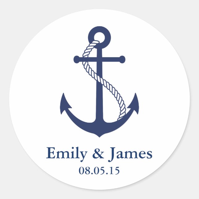 Navy Blue Anchor Nautical Gastgeschenk Hochzeit Runder Aufkleber (Vorderseite)