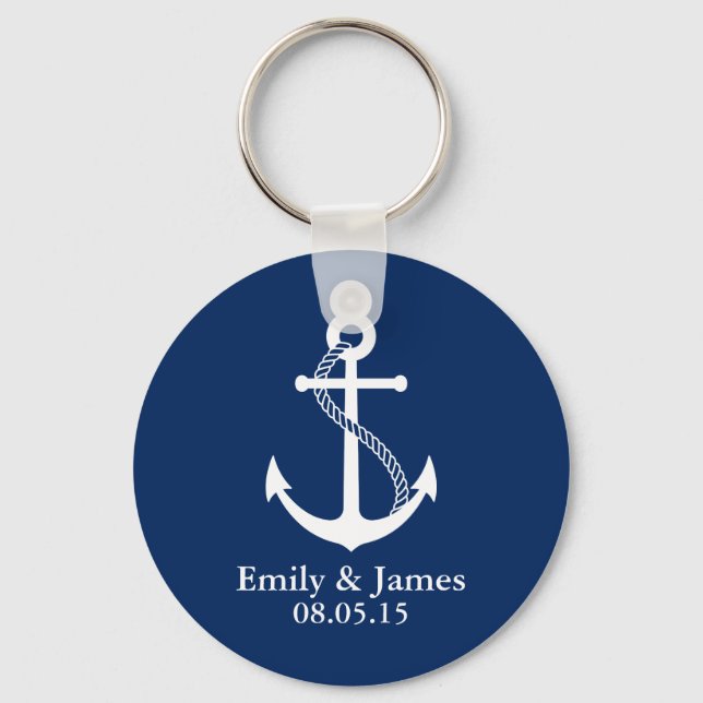 Navy Blue Anchor Nautical Gastgeschenk Hochzeit Schlüsselanhänger (Vorderseite)