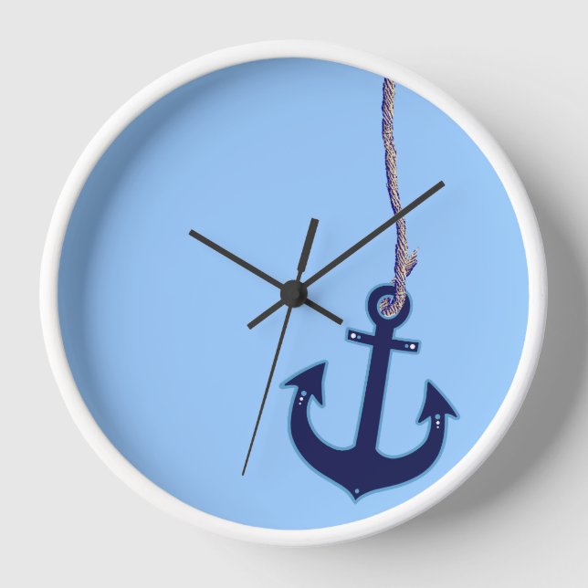 navy blue anchor nautical home decor wanduhr (Vorderseite)
