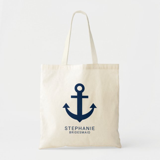 Navy Blue Anchor Nautical Personalisiert Bridesmai Tragetasche (Vorne)