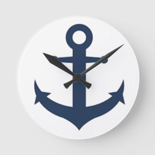 Navy Blue Anchor Nautical Runde Wanduhr
