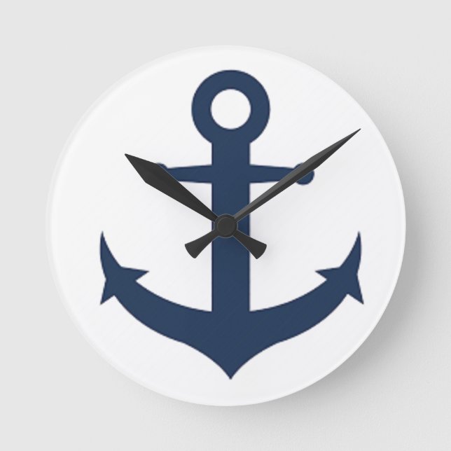 Navy Blue Anchor Nautical Runde Wanduhr (Vorderseite)