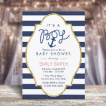 Navy Blue Anchor Nautical Stripes Boy Baby Dusche