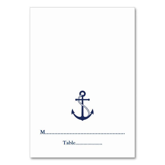 Navy Blue Anchor Nautical Wedding Platzkarten Tischnummer (Vorderseite)