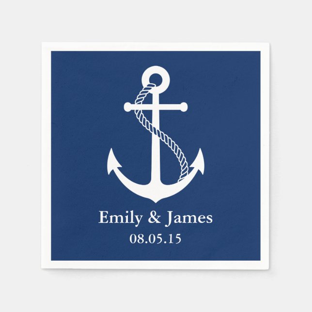 Navy Blue Anchor Nautical Wedding Serviette (Vorderseite)