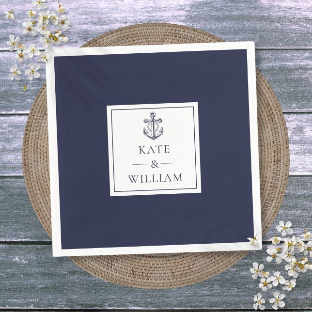 Navy Blue Anchor Nautical Wedding Serviette (Navy Blue Anchor Nautical Wedding Napkins)