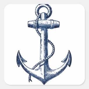 Navy Blue Anchor Quadratischer Aufkleber