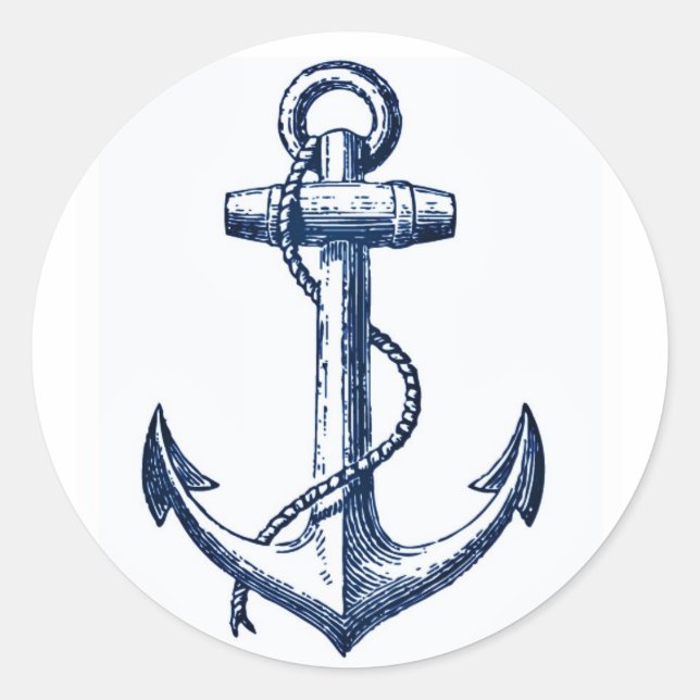 Navy Blue Anchor Runder Aufkleber (Vorderseite)