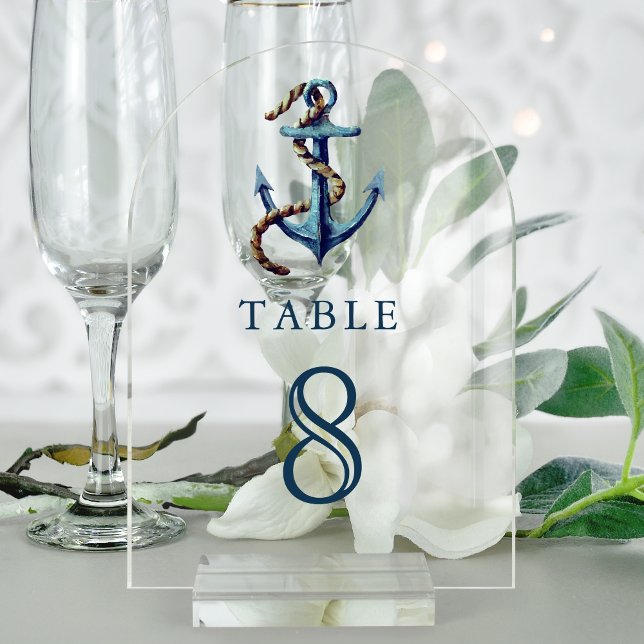 Navy Blue Anchor Wedding Acrylic Table Number Acryleinladungen (Von Creator hochgeladen)