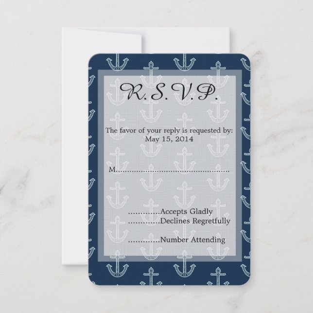Navy Blue Anchors Wedding RSVP Karte (Vorderseite)