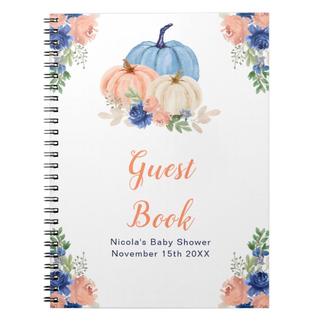 Navy Blue and Blush Floral Pumpkins Baby Shower Notizblock (Vorderseite)