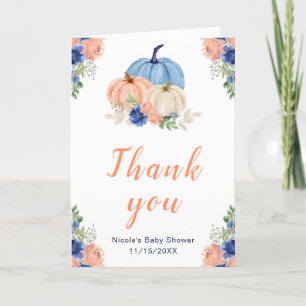 Navy Blue and Blush Pumpkins Baby Dusche Dankeskarte