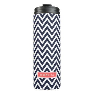 Navy Blue and Coral Zickzack Monogram Thermosbecher