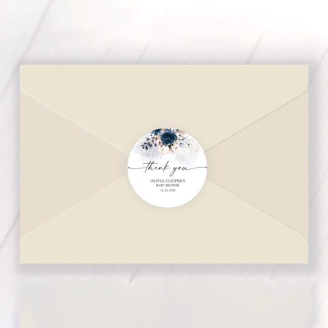 Navy Blue and Dusty Rose Baby Dusche Runder Aufkleber (Von Creator hochgeladen)