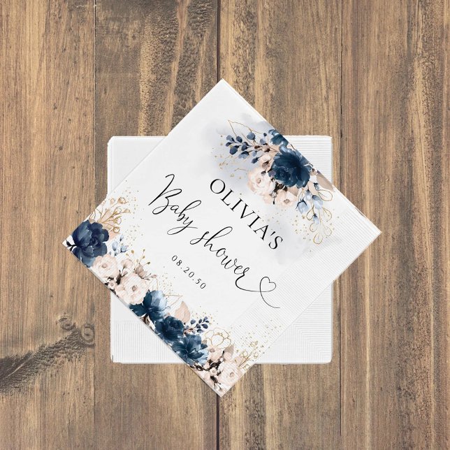 Navy Blue and Dusty Rose Baby Shooting Paper Napki Serviette (Von Creator hochgeladen)