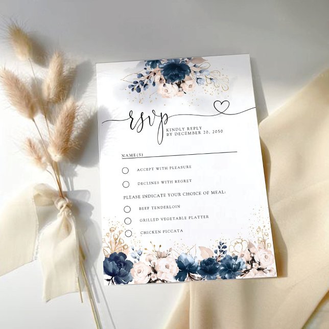 Navy Blue and Dusty Rose Wedding RSVP Card Karte (Von Creator hochgeladen)