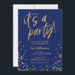 Navy Blue and Gold 50th Birthday Party Einladung<br><div class="desc">Navy Blue and Gold 50th Birthday Party Invitation
Your guests will know that this will be a fun party by just looking at this invitation! This design features fun typography,  a pink background,  and lots of gold confetti!</div>