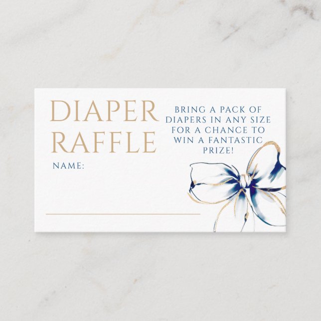 Navy Blue and Gold Bow Diaper Raffle Ticket Begleitkarte (Vorderseite)
