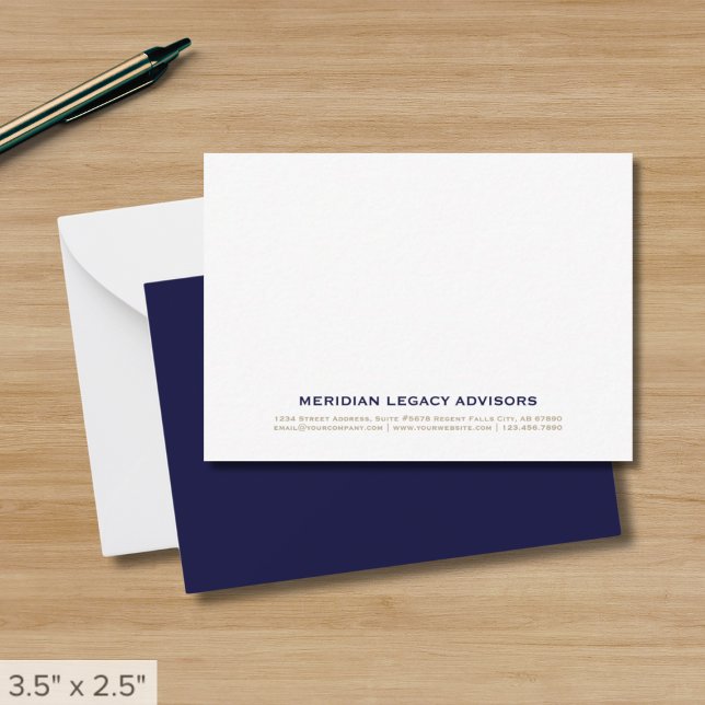 Navy Blue and Gold Business Note Card Mitteilungskarte (Von Creator hochgeladen)
