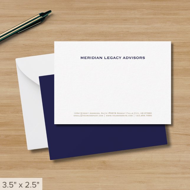 Navy Blue and Gold Business Note Card Mitteilungskarte (Von Creator hochgeladen)
