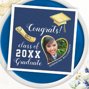 Navy Blue and Gold Class 2025 Foto Abschluss Serviette