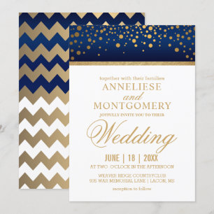 Navy Blue and Gold Confetti Dots - Einladung
