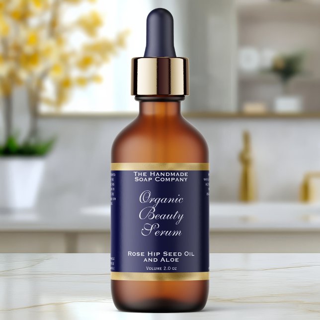 Navy Blue and Gold Cosmetics Dropper Bottle Label (Von Creator hochgeladen)
