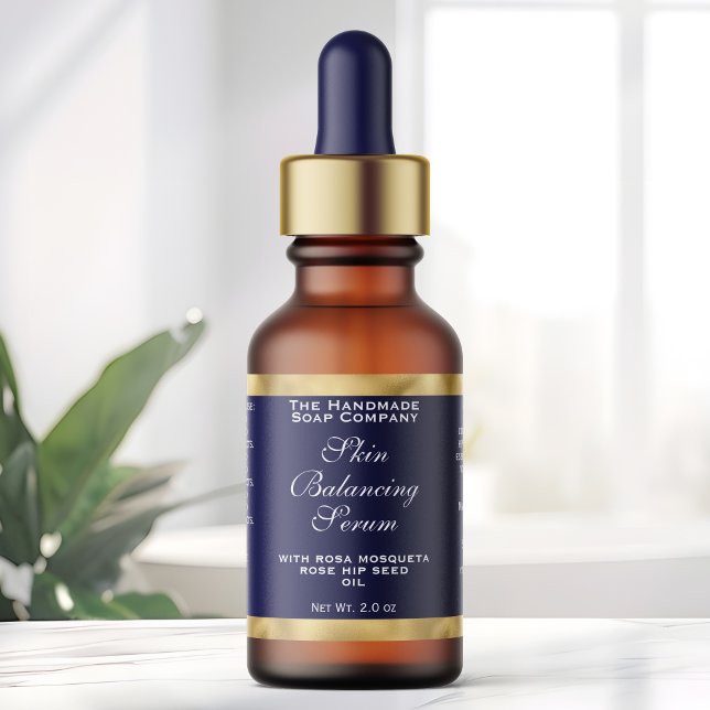 Navy Blue and Gold Cosmetics Dropper Bottle Label  Adressaufkleber (Von Creator hochgeladen)