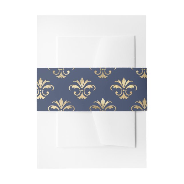 Navy Blue and Gold Fleur-de-Lis Muster Einladungsbanderole (Vorderseite Beispiel)