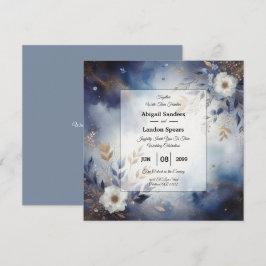 Navy Blue and Gold Floral Wedding  Einladung